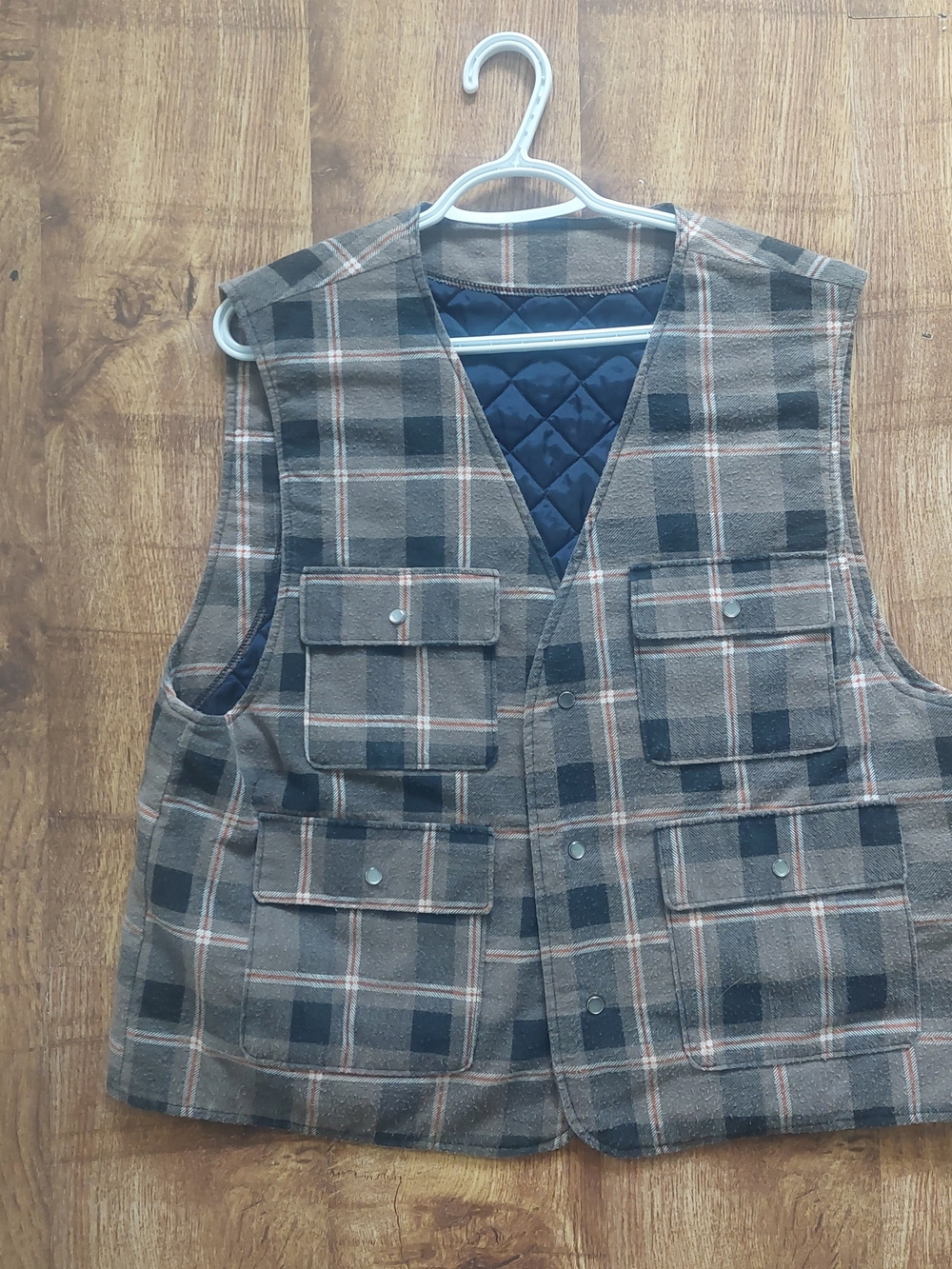 Men's Plaid Utility Vest - Brown & Black M L Vinatge 70s 80s
